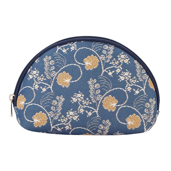 Signare Tapestry Cosmetic Bag Small Make-Up Bag for Women and Toiletry Bag with Floral Patterns (Austen Blue)