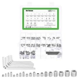 sourcing map Socket Set Grub Screws,240PCS #4x1/8 to 3/8"x3/8"- 304 Stainless Steel Hex Socket Cup Point Allen Screws with Hex Wrenches for Repairing Door Handles, Faucet (Silver)