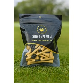 Star Emporium Bamboo Golf Tees, 70mm Length, Resealable 25 Pack