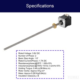 YEJMKJ Nema 17 Stepper Motor Integrated 11.81in(300mm) T8 Lead Screw High Step Angle 1.8 Deg 1.7A High Torque 0.4Nm(56.64oz.in) 42x40 Bipolar Motor 2 Phase 4 Lead for 3D Printer DIY CNC with 1m Cable