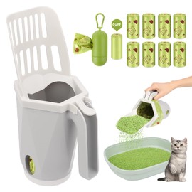 PWEZON Cat Litter Scooper with Bags, Upgraded Cat Litter Shovel with Holder and Waste Can, Cat Scooper with 120 Count Litter Waste Bags, Portable Litter Shovel