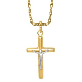 IceCarats 14K Solid Two Tone Yellow White Gold Lord Jesus Christ Crucifix Holy Cross Necklace Religious Chain Pendant Charm Only