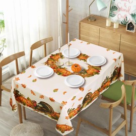bnhjsdw Thanksgiving Tablecloth Fall Pumpkin Turkey Table Cloth forHarvest Thanksgiving Kitchen Decoration - 60" X 84" Rectangle/Oblong