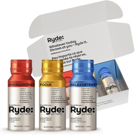 Ryde Discovery Pack | Variety 3 pack of 60 ml Wellbeing shots | Zero Calories, Zero Sugar and Vegan | Essential B vitamins and Caffeine