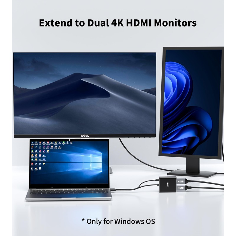 Mini DisplayPort to Dual HDMI Adapter 4K@60Hz, MDP 1.2 to