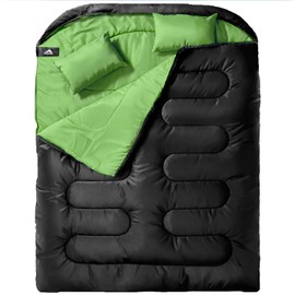 MEREZA Double Sleeping Bag for Adults Mens with Pillow, XL Queen Size Two Person Sleeping Bag for All Season Camping Hiking Backpacking 2 Person Sleeping Bags for Cold Weather & Warm