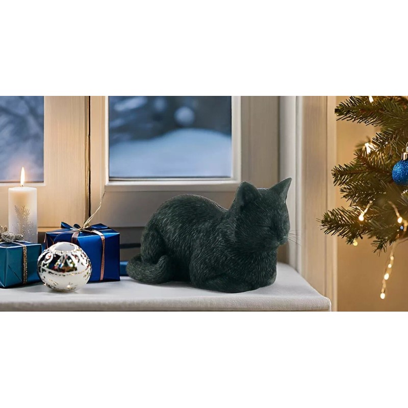 3" Black Cat Sleeping Hand Painted Mini Figurine Statue Sculpture