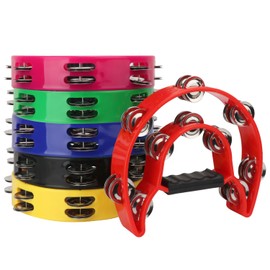 IHDYPPEW 6 Pack Double Row Tambourine – 9.06 inch Professional Handheld Tambourine 20 Metal Jingles, Half Moon Musical Tambourine, Plastic Tambourines for Adults, Music Lovers and Performers