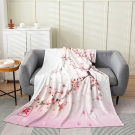 Erosebridal Cherry Blossoms Throw Blanket for Kids Girls Woman Couple,Pink Japanese Style Romantic Theme Fleece Blanket Twin 60x80,Botanical Floral Printed Plush Blanket Sofa Bed Couch Decor
