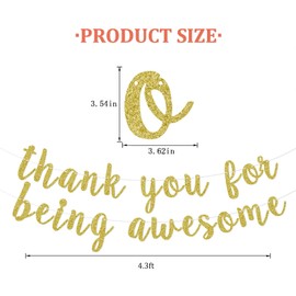 Thank You for Being Awesome Banner, Inspirational Appreciation, Birthday, Friendship, Graduation Banner for Employee, Best Friend, Teacher, Coworkers (Gold)