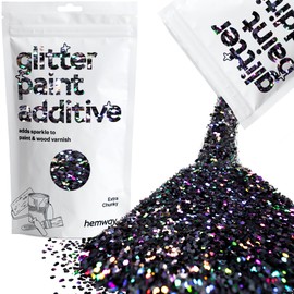 Hemway Glitter Paint Additive Crystals for Acrylic Emulsion Paint, Interior & Exterior Walls, Wood, Varnish, Matt, Gloss, Furniture 100g / 3.5oz - Extra Chunky (1/24" 0.040" 1mm) - Black Holographic