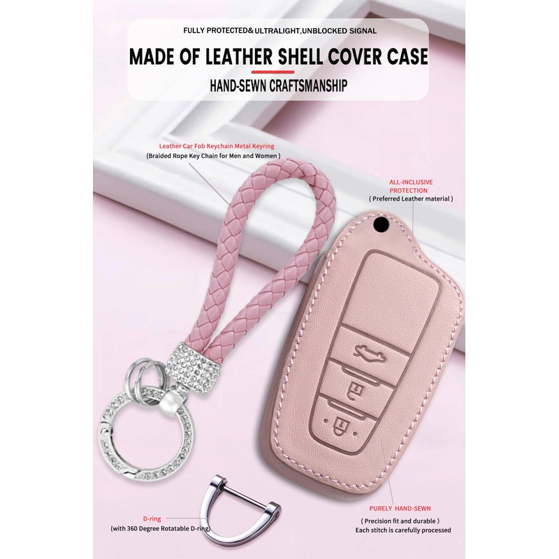 ontto Leather Car Key fob Cover fit for Camry C-HR