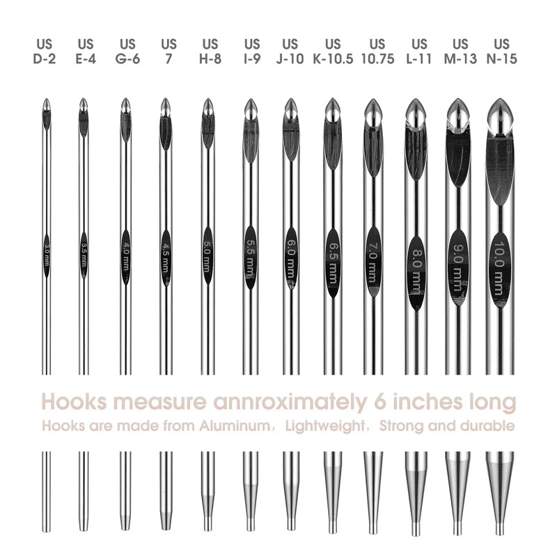 Tunisian Crochet Hooks Set Aluminum Metal Interchangeable Crochet Hook with