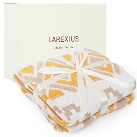 Larexius Boho Chunky Knit Throw Blanket – 51"x67" Cozy & Lightweight (2.09lb) | Perfect for Sofa, Camping & WFH | Stylish Home Decor, Machine Washable & Ideal Gift for Women (Orange, Embroidery)