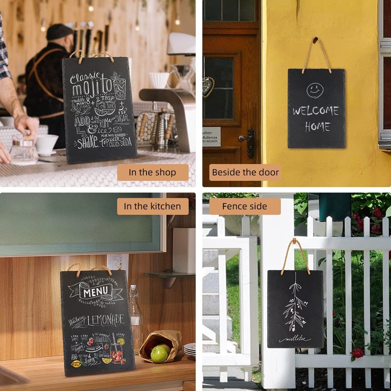 Slate Hanging Chalk Board, Kitchen Notes Blackboard, Black Chalkboard Signs,