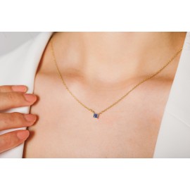 Blue Sapphire Necklace for Women, Premium Gold Minimalist Square Necklaces - Tarnish Free 18K Gold Plated Certified S925 Statement Necklace Gold Jewelry for Women - Mothers Day Gifts for Mom Wife