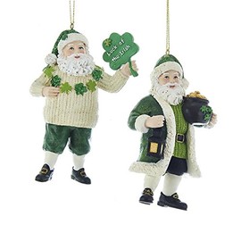 Kurt Adler 4" Resin Irish Santa Ornament 2/Assorted