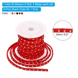 PATIKIL 32.8 Yards Studded Faux Suede Cord Rope for Jewelry Making, 6Pcs Each 5m 5mm Gold Rivets, White/Black/Light Brown/Pink/Brown/Red