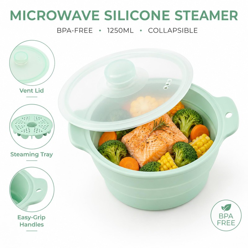 Collapsible Silicone Microwave Steamer with Removable Rack