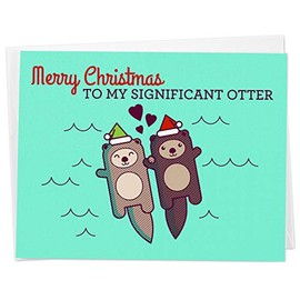 Cute Otters Holding Hands Christmas Card - "Merry Christmas to my Significant Otter"