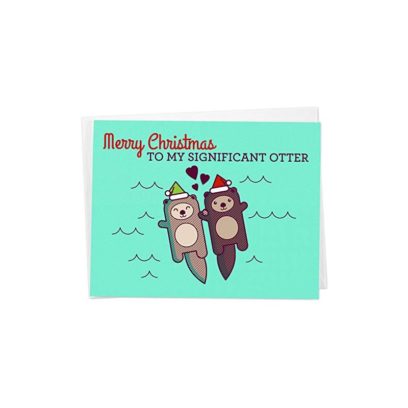 Cute Otters Holding Hands Christmas Card - "Merry Christmas to