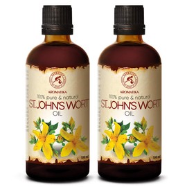 AROMATIKA St Johns Wort Oil 6.8 oz (2 * 100ml) - Hypericum Perforatum - Carrier Oil for Essential Oils - Oil for Skin - Hair Oil - Body Oil - Face Oil - Bath Oil