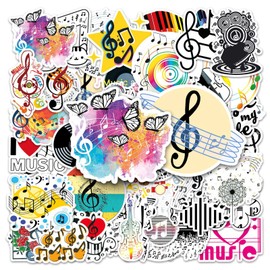 50PCS Music Stickers Band Sticker Music Notation Phonetic Symbol Stickers for Music Lovers Gifts Kids Teenagers Vinyl Skateboard Guitar Laptop Luggage Stickers