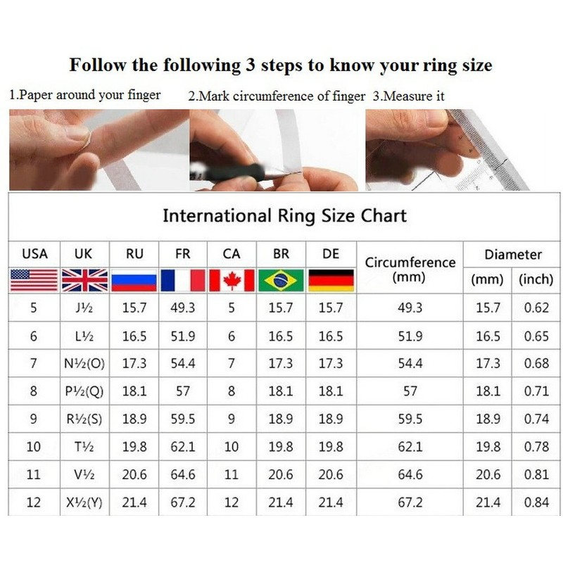 Uloveido Wide Round Brilliant Cut White Gold Plated Rings with