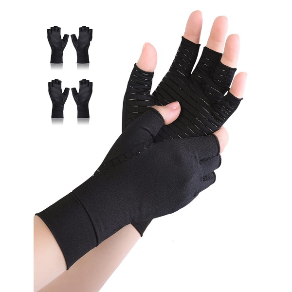 Osteoarthritis Gloves with Copper, Fingerless Rheumatism Compression Gloves, Arthriti Gaming Gloves, Tendonitis Rheumatic Pain Relief, RSI, Carpal Tunnel Syndrome, black