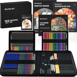 Shuttle Art 103/116/123/124 Pack Drawing Pencils Set, Sketching and Drawing Art Set with Colored Pencils, Sketch and Graphite Pencils in Portable Case, Drawing Supplies for educational, Adults and Artists,coloring book springtok:_103 PCS Drawing Kit