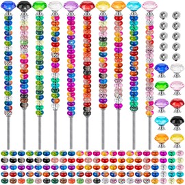 230 Pcs Beaded Garden Stakes, 12IN Fairy Wand Garden Stake Beads Kits with 200 Colorful Assortment Round Large Hole Beads with 10 Crystal Stopper Top,10 Threaded Rod and 10 Nuts for Outdoor Decoration