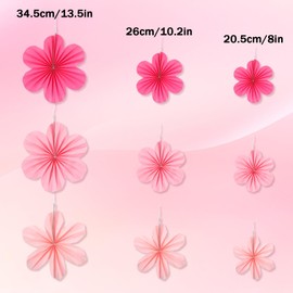 9 Pcs Pink Paper Fans Decorations Light Pink Paper Fans Hanging Ornaments Papers Floral Backdrop Decor for Wedding Birthday Party Engagement Baby Showers Rose Red 13.5/10.2/8 inches