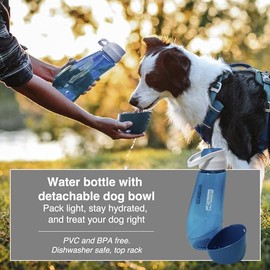 Kurgo Gourd (TM) Botella de agua de viaje para perro y dispensador de agua para perro, verde zacate, azul costero, granero rojo, Azul