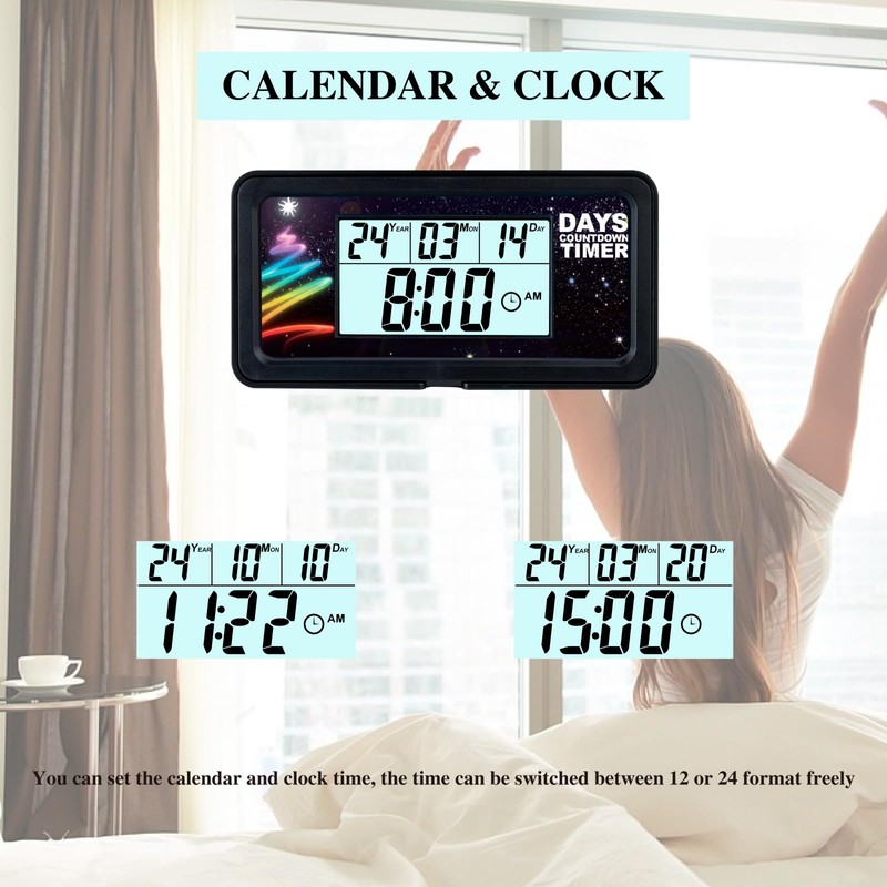 Runleader Digital 9999 Days Events Timer,Countdown Tracking,Stopwatch Record,Calendar&Clock Display,Data Resettable