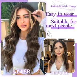 CHRHN Ombre Brown Mixed Blonde Wig for Women, 26 Inch long wavy Middle Part Wig Synthetic Natural Hairline Wigs for Daily Party Use(Ombre Brown Mixed Blonde)