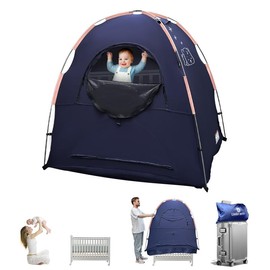 Vinpatio Portable Sleep Pod, Blackout Tent for Pack and Play - Travel Sleep Solution with Monitor Pouch (Navy Blue) - Color: Pink
