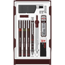 rOtring Isograph Technical Pen Master Set S0699420 | 3 Fineliner (0.10 mm, 0.30 mm, 0.50 mm), Mechanical Pencil (0.5 mm), Compass & Accessories, 10-Piece Set in Case | Set with Pencil 0.7 mm and Leads