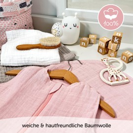 MAKIAN Baby Summer Sleeping Bag Muslin - Lightweight Sleeping Bag Made of 100% Cotton - Sleeveless, Breathable, TOG 1.0 - Oeko-Tex Standard 100 - Spring & Summer, Powder