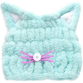 Microfiber Hair Quick Drying Towel Wrap for Women, Cute Ears Bath Tool Hair Turban, Soft Absorbent Hair Dry Hat Lightweight Bouncy Hat Headscarf (Blue, One Size)