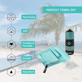 4Monster 3 Size Microfibre Gym Towels at 1 Pack, Quick Dry Travel Towel Ultra Lightweight, Super Absorbent Spots Beach Camping Towel for Gym Beach Camping Sports Swimming Hiking (Lake Green)