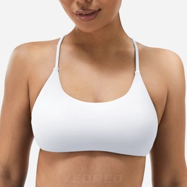 YEOREO Pearl Women's Sports Bra Strappy Criss Cross Back Bra Removable Padded Yoga Crop Top White XS