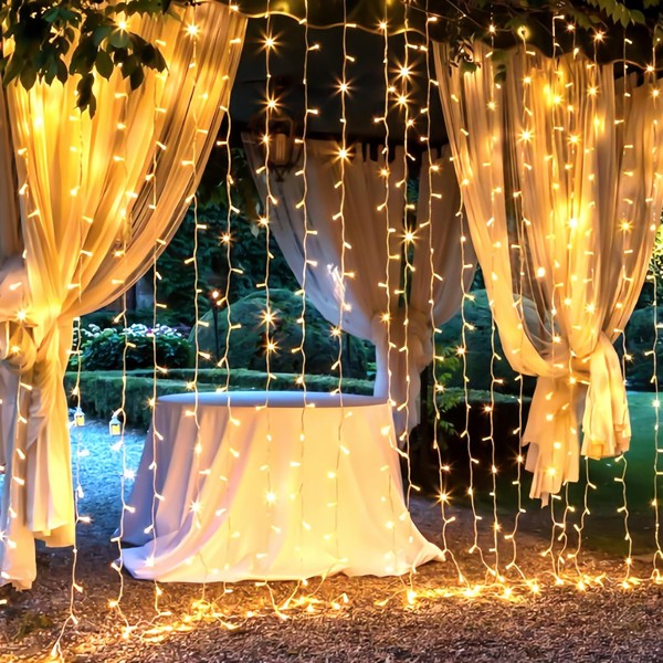 Brightown Hanging Window Curtain Lights 9.8 Ft Dimmable & Connectable with 300 LED, Remote, 8 Lighting Modes, Timer for Bedroom Wall Party Indoor Outdoor Decor, Warm White (Curtain is Not Included)