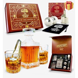 Aberdeen Oak Liquor Decanter 10 Pc Set Bourbon Whisky Scotch w/ Recipe Book NIB