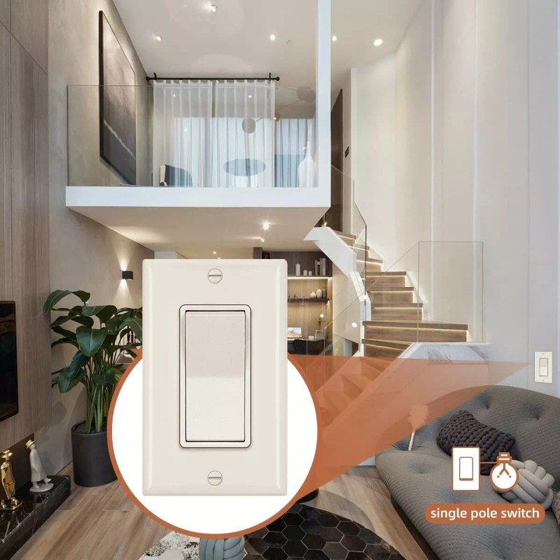 Smart-us 10 Pack Decora Light Switch,Ivory, Single Pole Paddle Rocker,15A