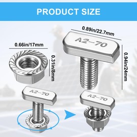 M8x20mm T Bolt Set, 20 Pcs T Slot Bolts, Stainless Steel Hammer Head Bolt, T-Slot Track Bolts Screws with 20 Flange Nuts for Aluminum Extrusion, Aluminum Profile, Photovoltaic and Solar Mounting