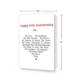 MQMRYeto Sweet 14th Anniversary Card for Him Her,14 Year Anniversary Card for Couple,14 Wedding Anniversary Decoration for Husband Wife