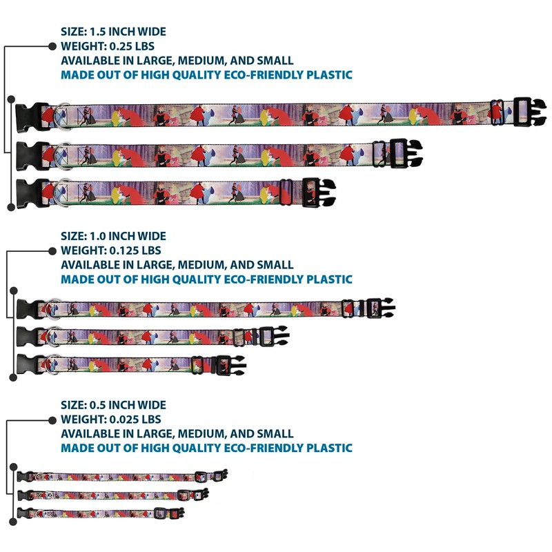 Buckle-Down Sleeping Beauty & Prince Scenes Plastic Clip Collar, Small/9-15