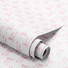 Drydiet Pink Bow Coquette Wallpaper Peel and Stick Contact Paper 15.8 x 118.1in Bow Wallpaper Self Adhesive Removable Wall Sticker Paper for Home Locker Dorm Classroom Bedroom Living Room Decor
