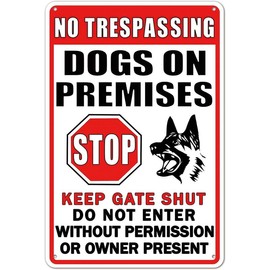 Funny Beware Of Dog Sign Warning，No Trespassing Dog On Premises Keep Gate Shut Signs 8 x 12 Inch Do Not Enter Sign Great for Garden and Yard Wall Deco (008) - Color: Color A1- 2pack, Size: 8 X 12 Inch Aluminium Sign