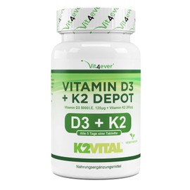 Vitamin D3 5000 IU + Vitamin K2 200mcg Menaquinon MK7 Depot - 100 Tablets - One tablet every 5 days - Vegetarian tablets - Vit4ever